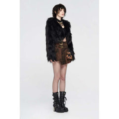 Punk Rave Simple Punk Black Faux Fur Coat