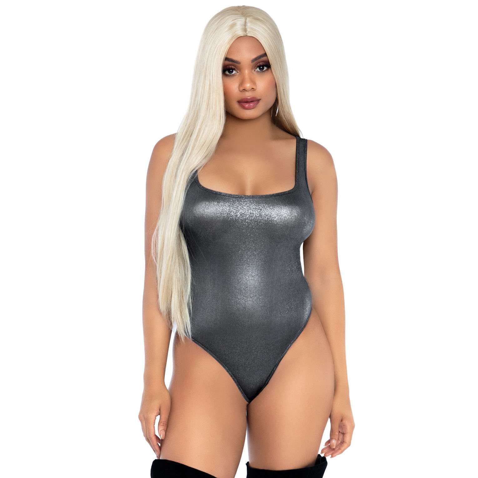 Shimmer Spandex Snap Crotch Thong Bodysuit