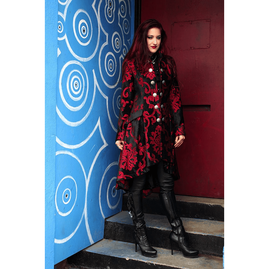 Red Brocade on Black Velvet Lionheart Coat