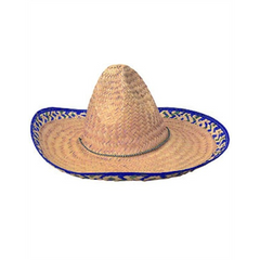 Blue Brim Large Straw Sombrero