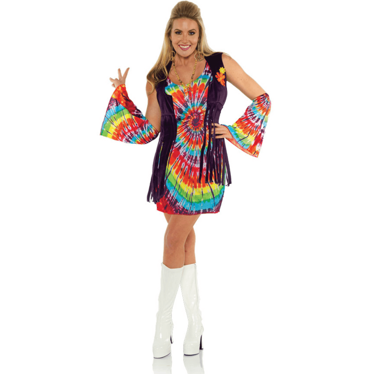 Revolution Hippie Tie Dye Dress w/ Fringe Women's Adult Costume