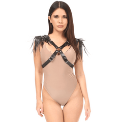 Matte Vegan Leather Shoulder Fringe Body Harness