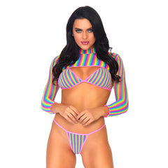 Sexy Rainbow Fishnet Bikini Set