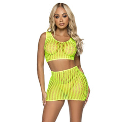 Crochet Net Tank Crop Top & Mini Skirt Set