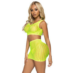 Crochet Net Tank Crop Top & Mini Skirt Set