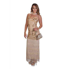 Long Beige Flapper Fringe Dress