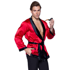 Hugh Bachelor Red Smoking Jacket & Pipe Adult Costume