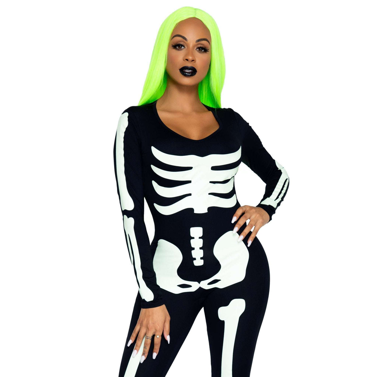 Printed Glow In The Dark Skeleton Adult Catsuit