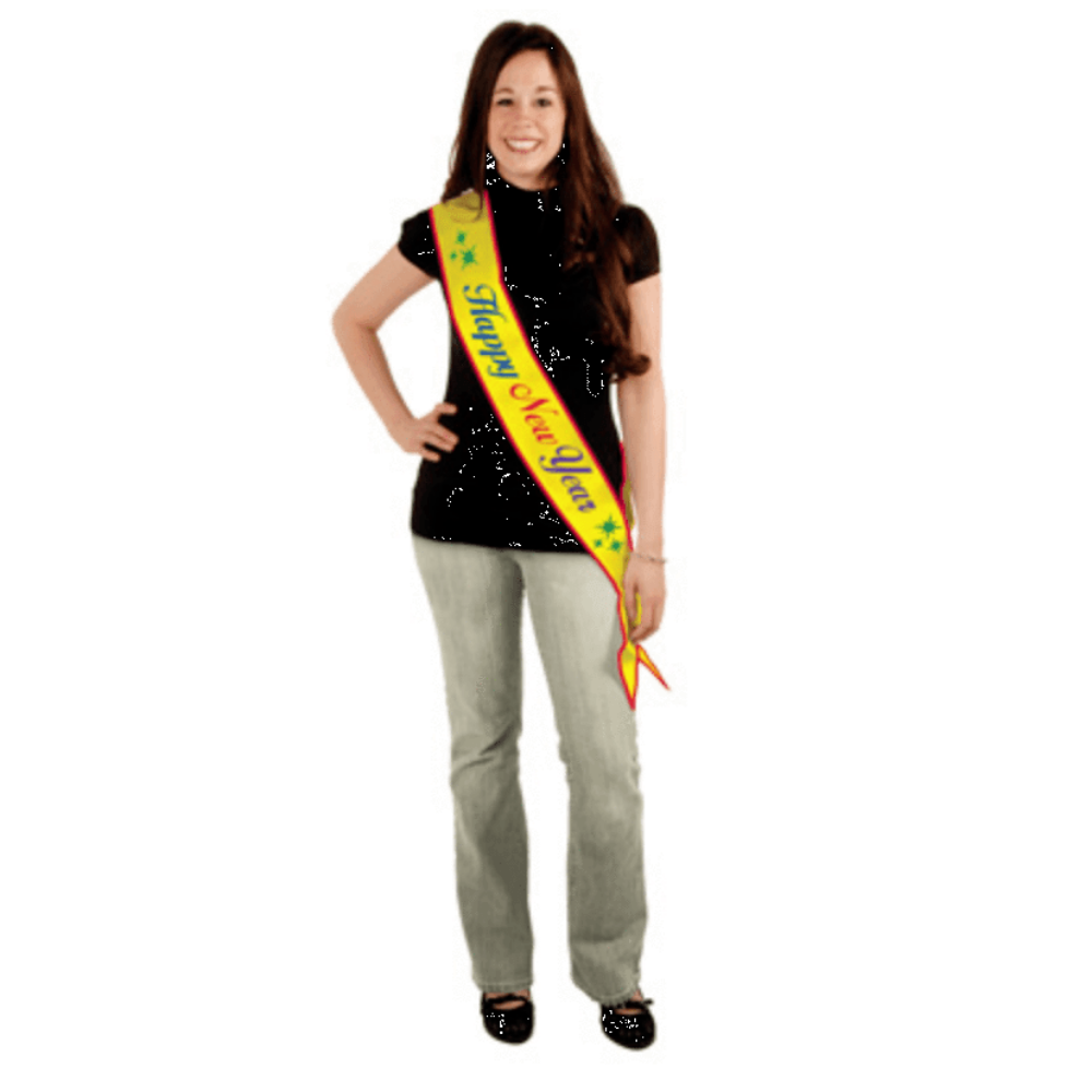 Yellow Happy New Year Satin Sash