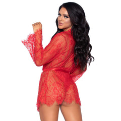 Floral Lace Adjustable Teddy w/ Cheeky Thong & Matching Lace Robe