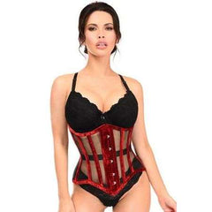 Top Drawer Dark Red Crushed Velvet Steel Boned Waist Cincher