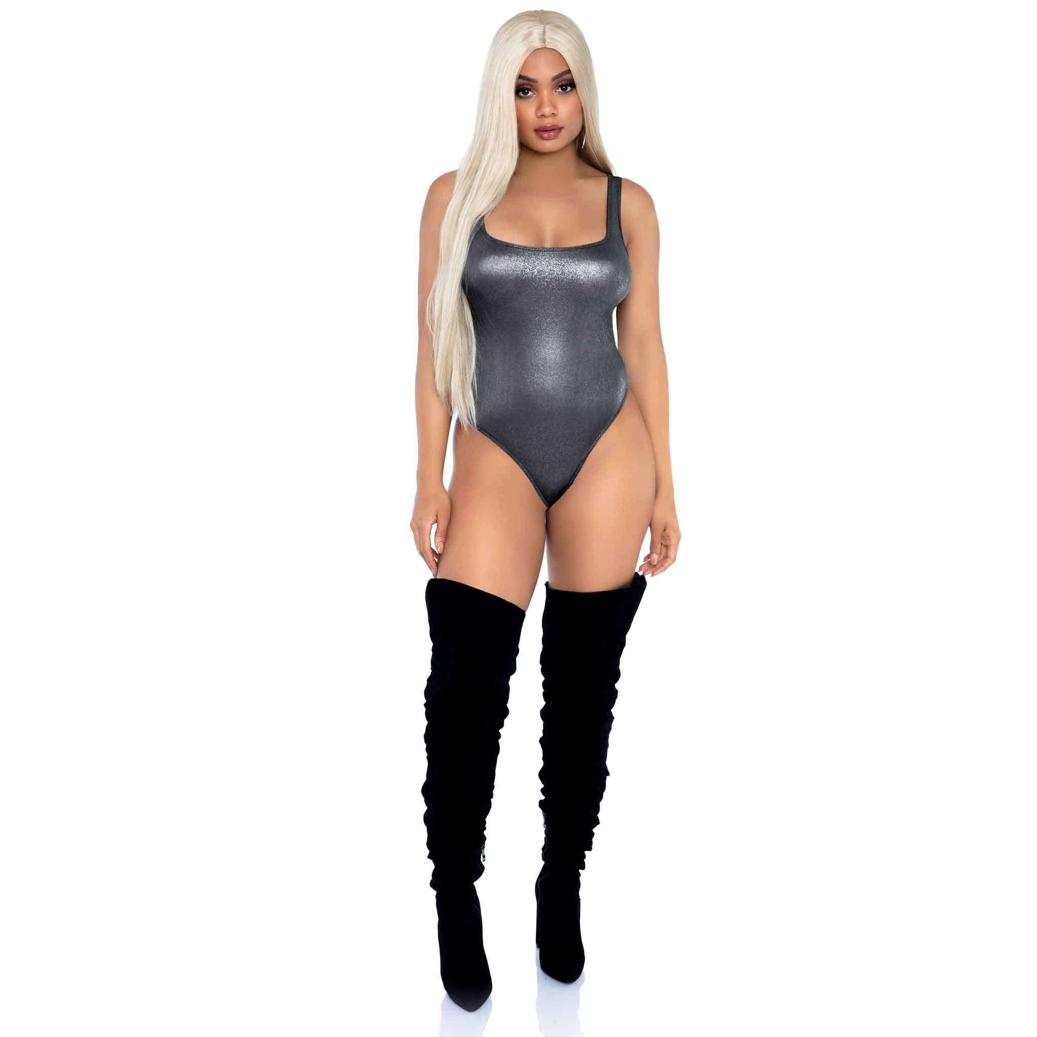 Shimmer Spandex Snap Crotch Thong Bodysuit