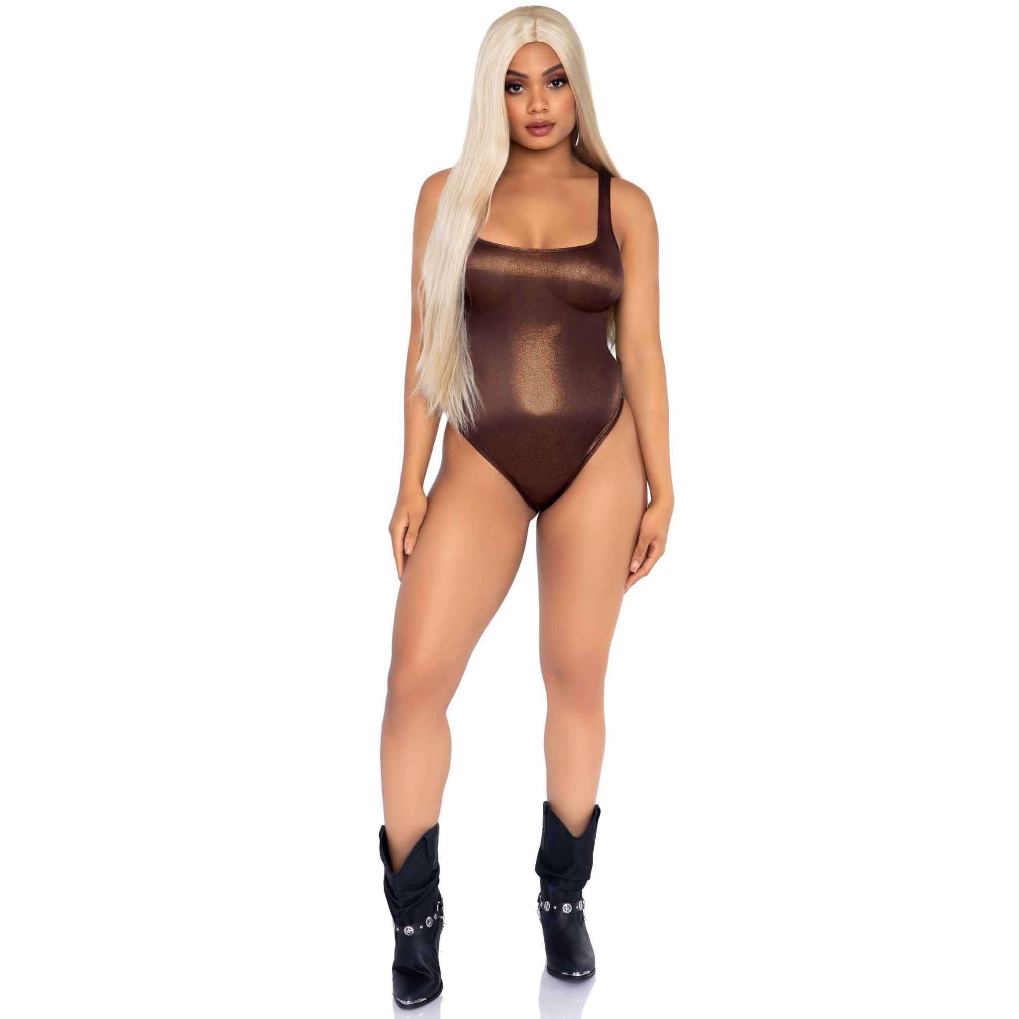 Shimmer Spandex Snap Crotch Thong Bodysuit