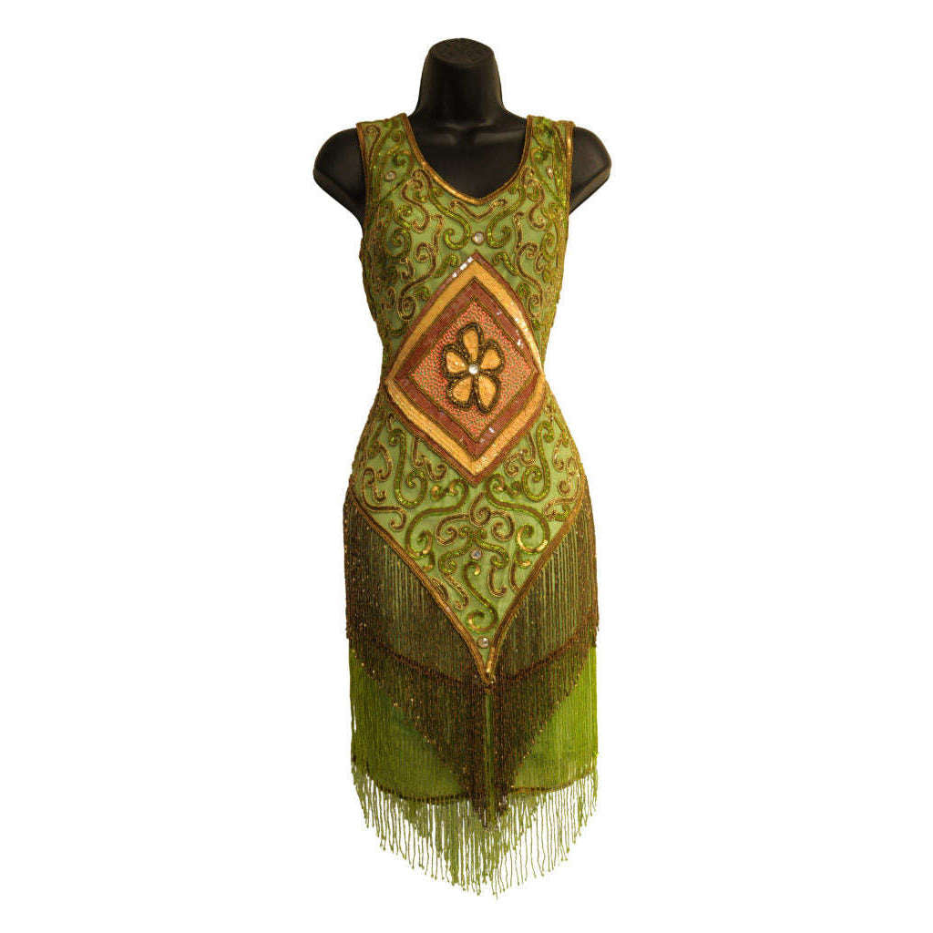 Green Sequined Flower Flapper Dress