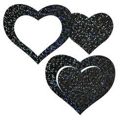 Peek A Boo Black Glitter Heart Nipple Pasties