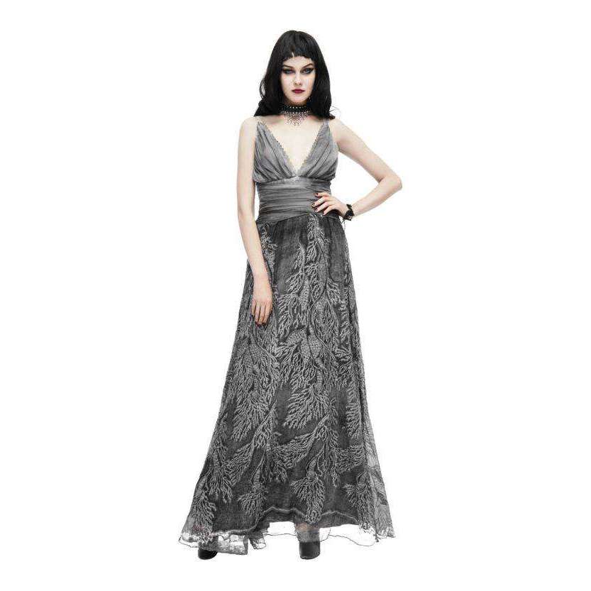 Gothic Grey V-Neck Maxi Dress