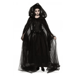 Black Sheer Floor Length Adult Hooded Cape