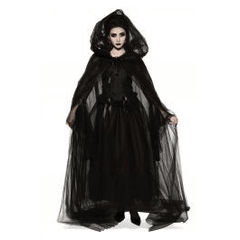 Black Sheer Floor Length Adult Hooded Cape