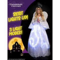 Heavenly White Angel Light Up Dress Women's Adult Costume w/ Wings & Halo