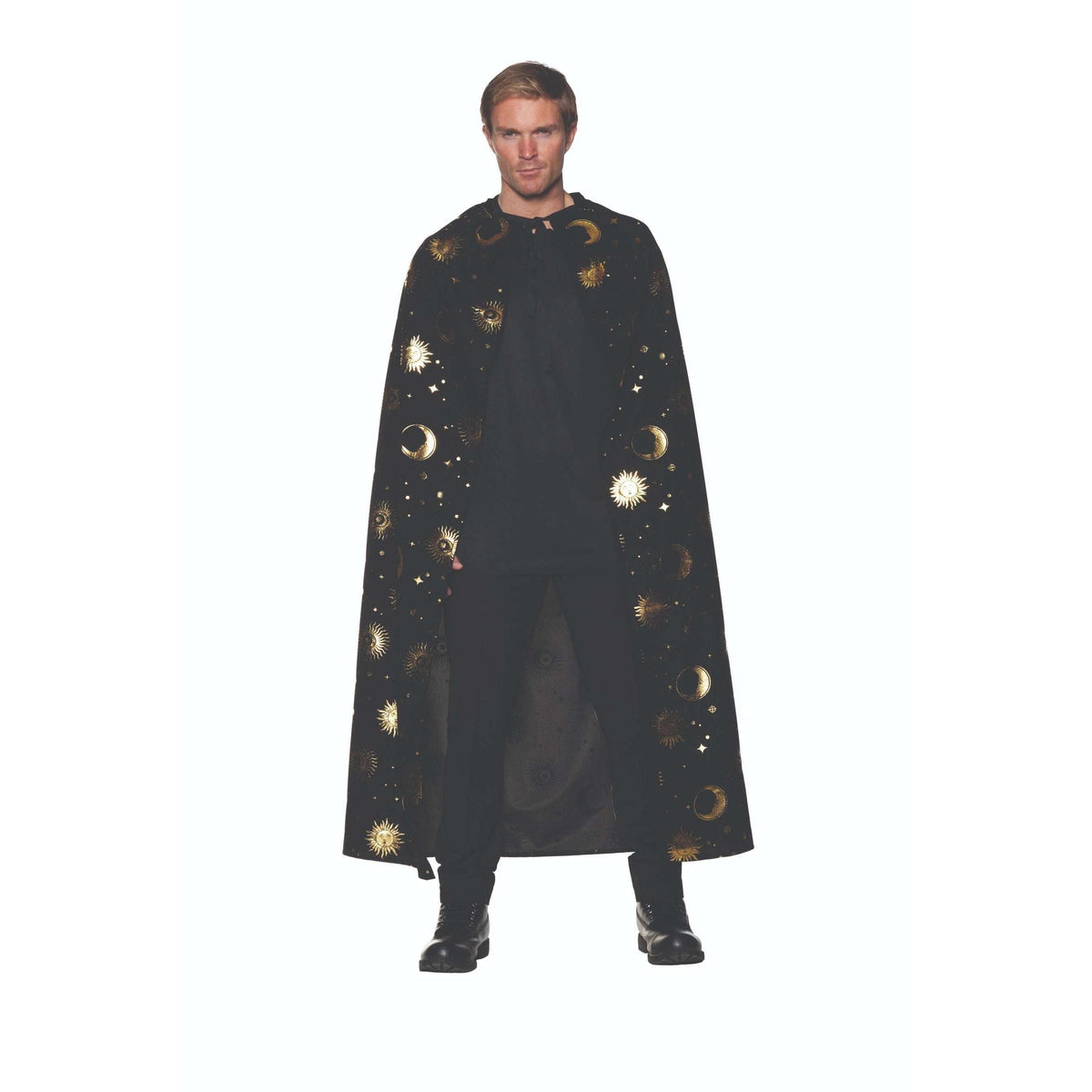 Black Gold Moon & Star Print Wizard Unisex Adult Cape