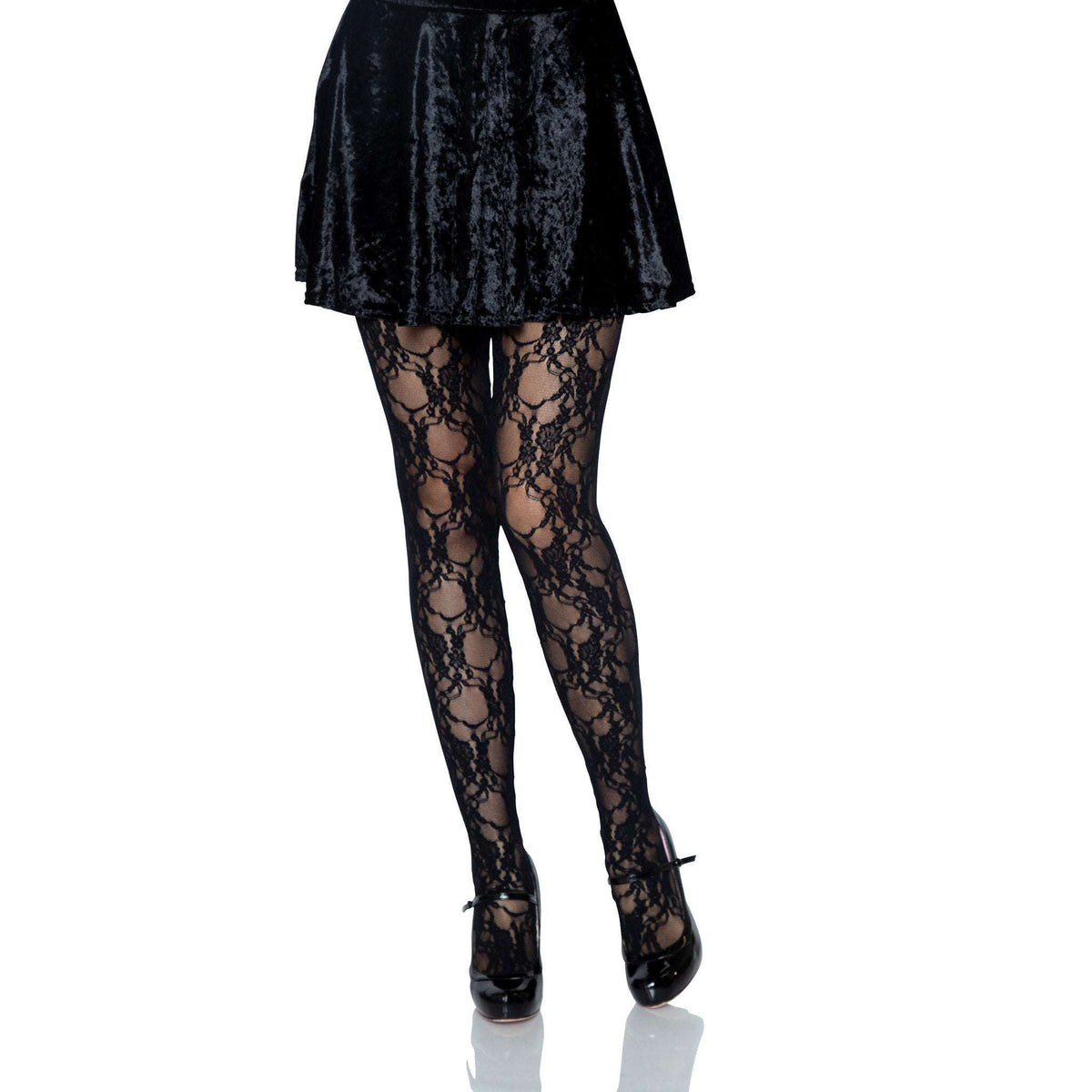 Black Floral Lace Adult Pantyhose