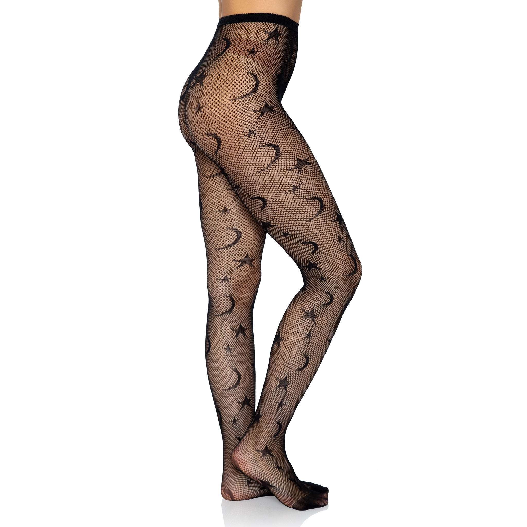 Celestial Fishnet Tights w/ Moons & Stars Pattern