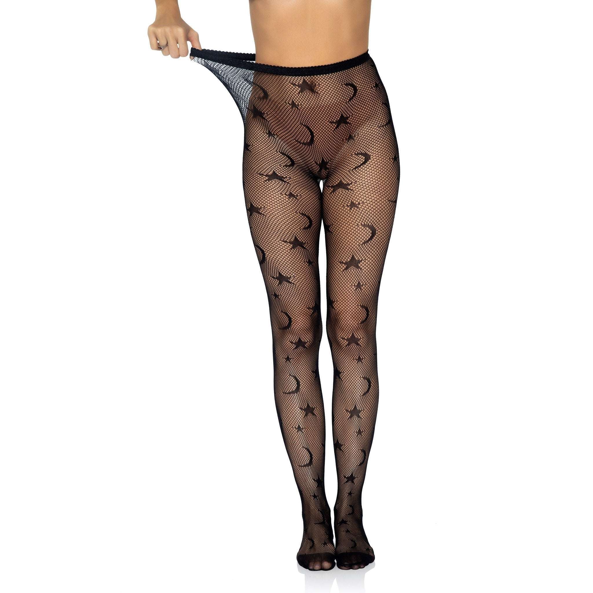 Celestial Fishnet Tights w/ Moons & Stars Pattern