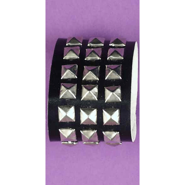 Faux Leather Black Triple Studded Wristband