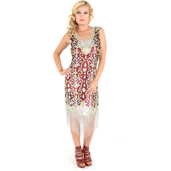 Burgundy Flapper Beaded Dress w fringes