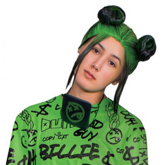 Billie Eilish Black & Green Double Bun Wig