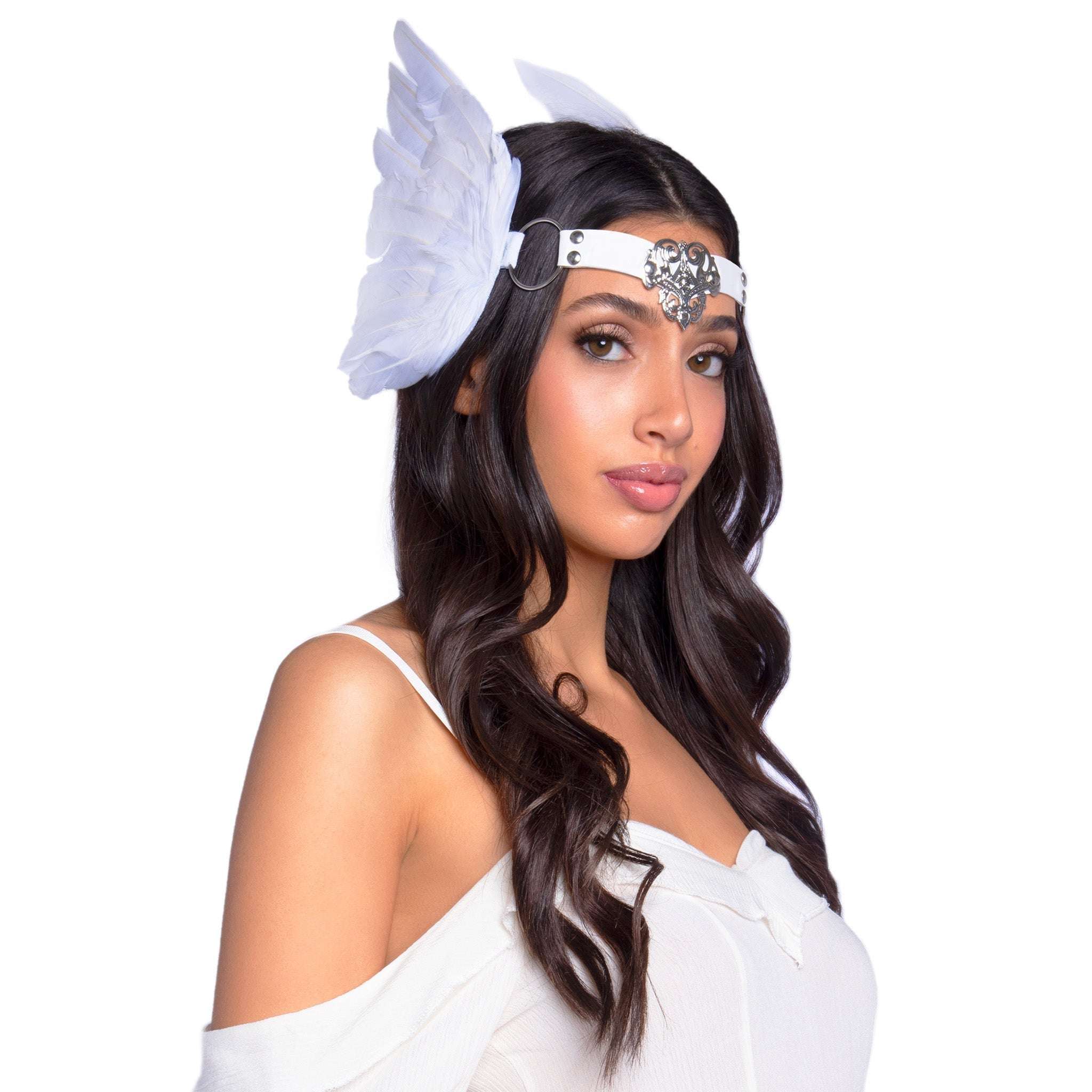 Feather Headband w/ O-Ring Metal Filigree Medallion