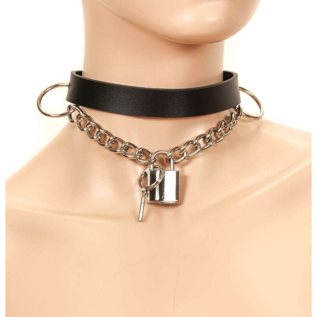 Hanging Lock Pendant Leather Choker