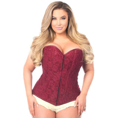 Lavish Wine Lace Overbust Corset w/Zipper