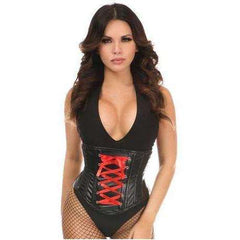 Lavish Wet Look Faux Leather Lace-Up Under Bust Corset