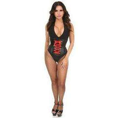 Lavish Wet Look Faux Leather Lace-Up Under Bust Corset