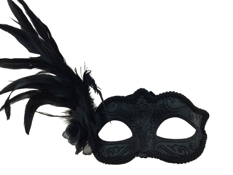 Black Feathered Rose Mask