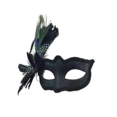 Black Venetian Mask with Feather