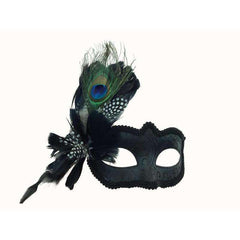 Black Venetian Mask with Feather