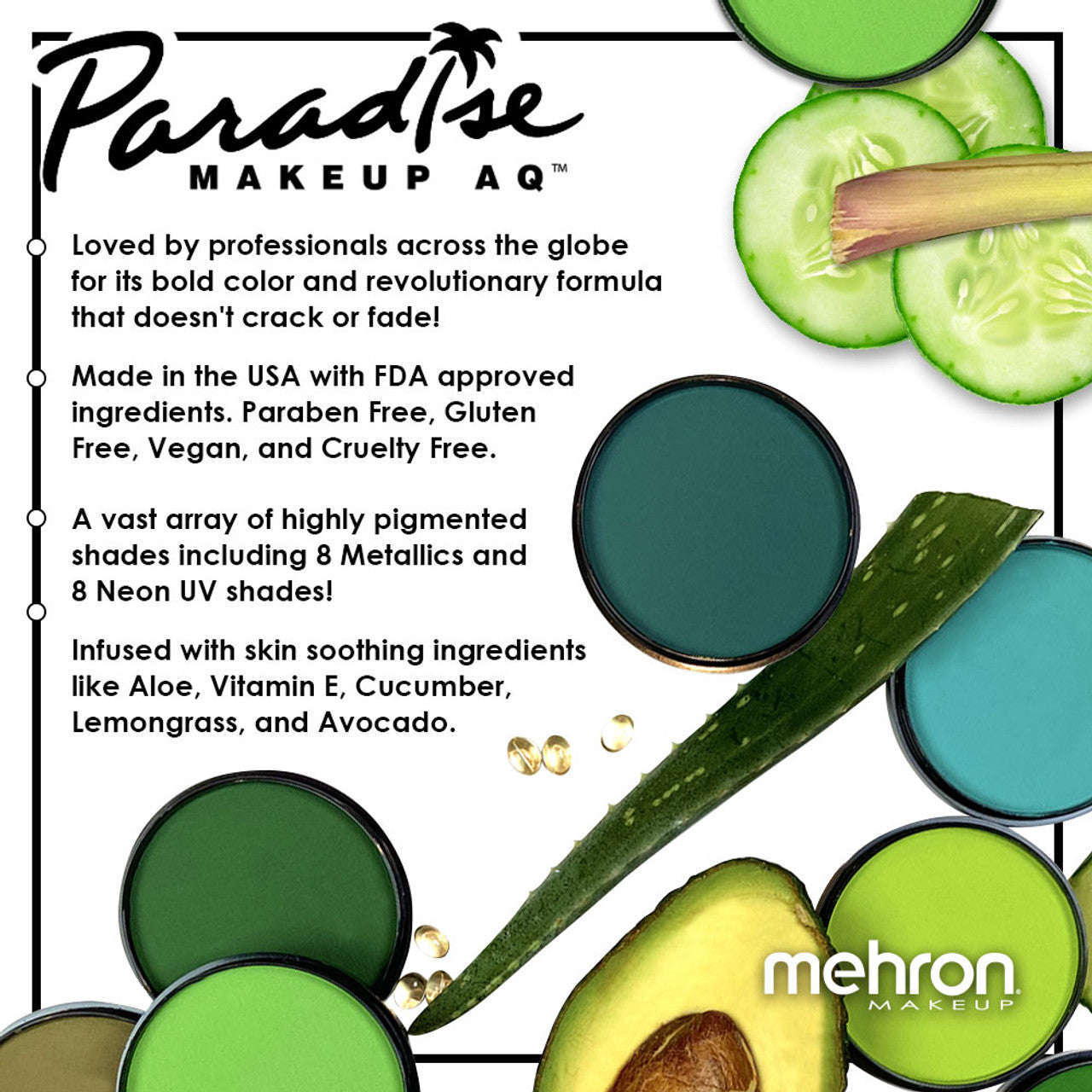 Mehron Pro 30 Color Paradise Water Activated Aqua Palette