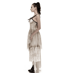 Asymmetrical Hem Lace Matching Steampunk Dress