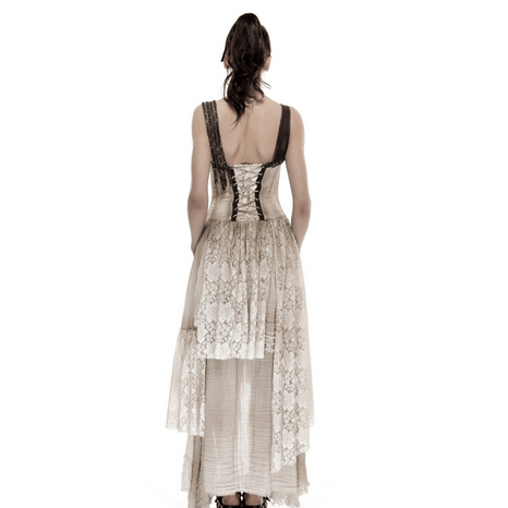 Asymmetrical Hem Lace Matching Steampunk Dress