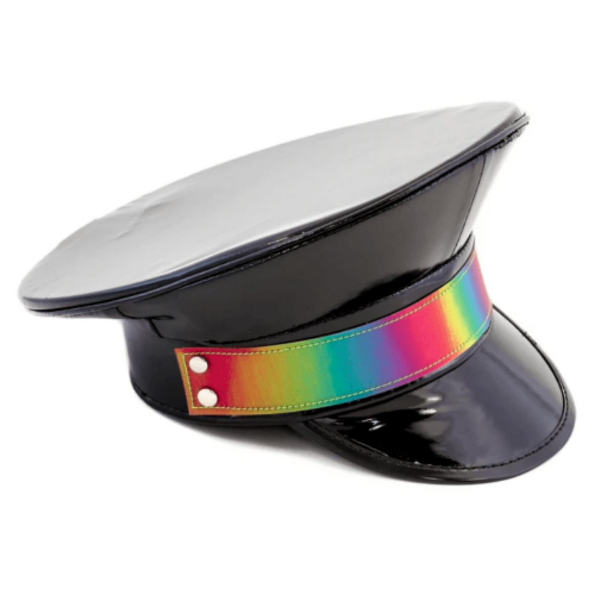 Patent Black Rainbow Band Police Hat