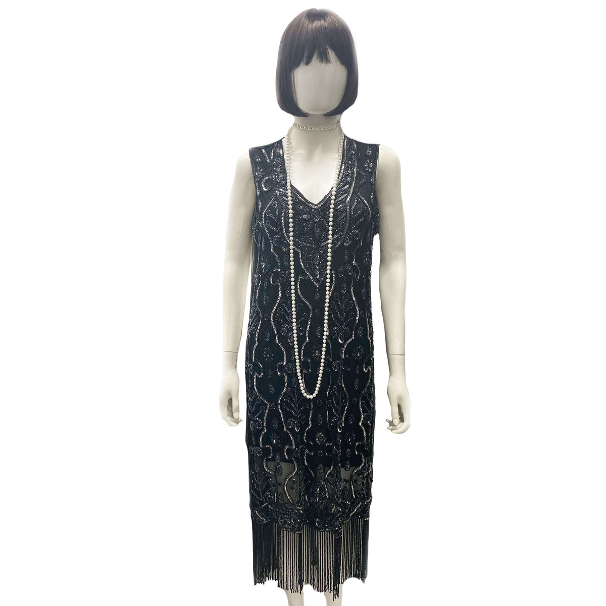 1920s Sheer Black Beaded Flapper Adult Costume