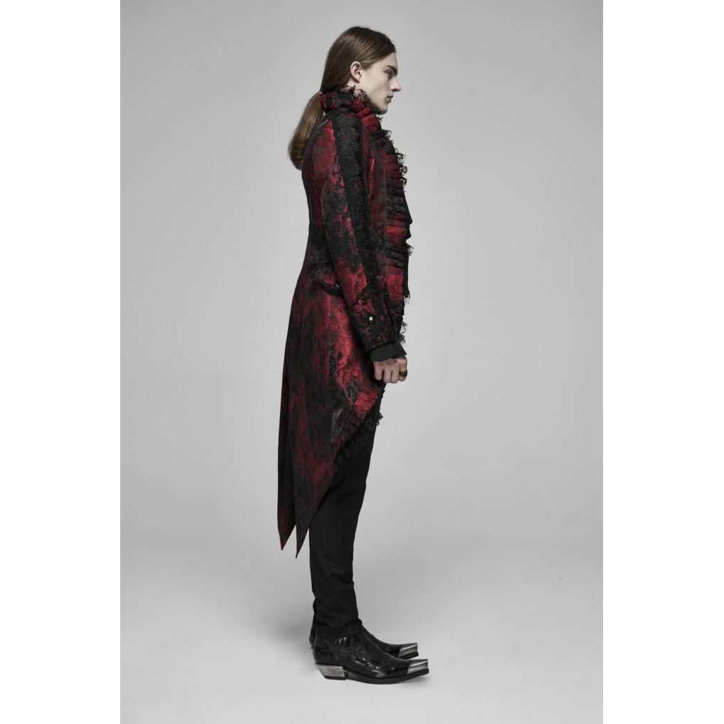 Black and Red Rococo Lace Tuxedo Coat