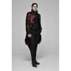 Black and Red Rococo Lace Tuxedo Coat