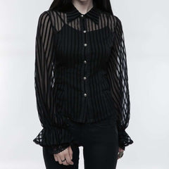 Steampunk Transparent Striped Black Blouse