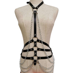 Leather Choker and Waist Harness with Chains