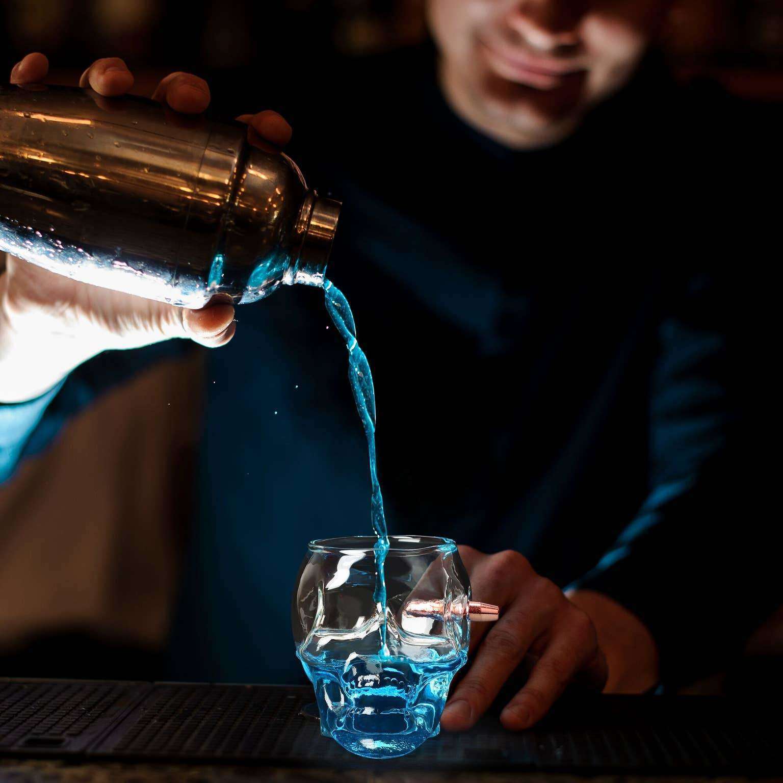 Bullet Through Skull Drinking Glass