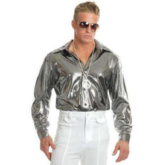 Silver & Black Metallic Nailhead 3XL Mens Adult Disco Shirt