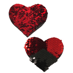 Red and Black Color Changing Sequin Heart Nipple Pasties